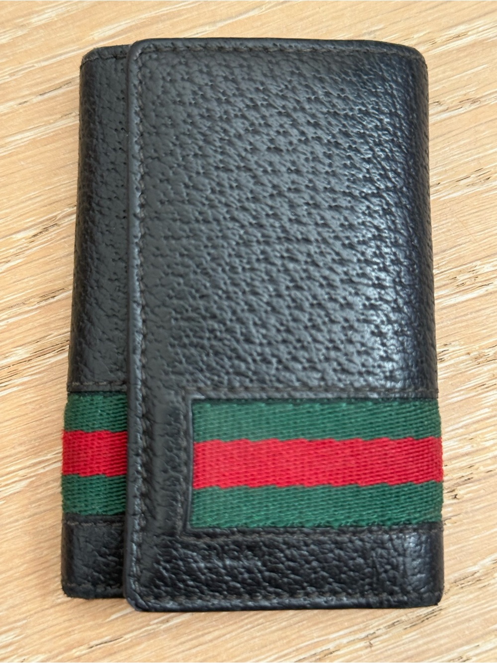 Gucci Black Leather Key & Card Holder with sherry line